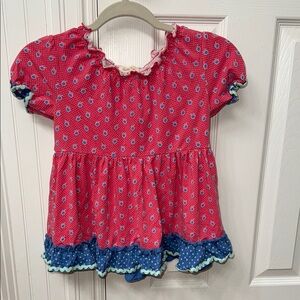 Matilda Jane Red and Blue Peasant Blouse with Ruffled Hem